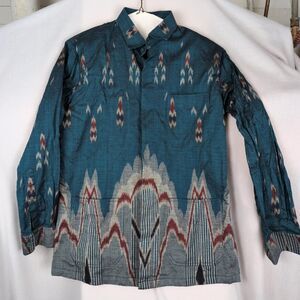 Vintage Indonesian Batik Teal Men's button down Shirt